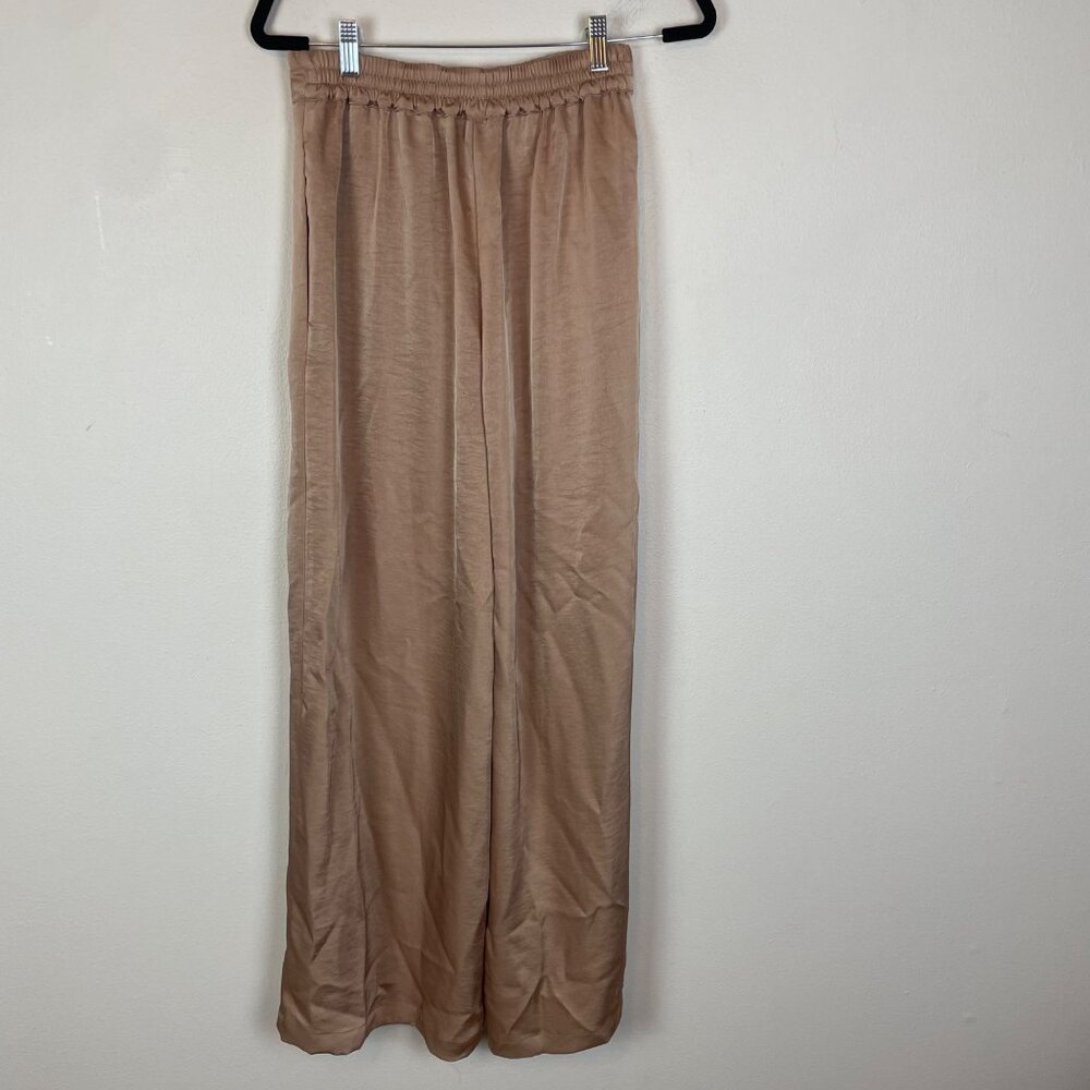 House of Harlow 1960 Women's S Tan Brown Satin High Rise Wide Leg Trouser Pants - Picture 6 of 8